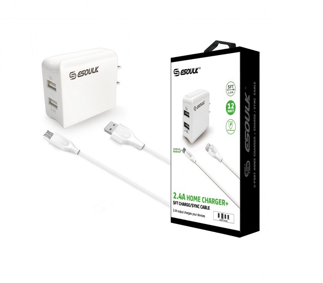 HOME ADAPTER COMBO WITH 5 FT IOS CABLE ESOULK (WHITE)
